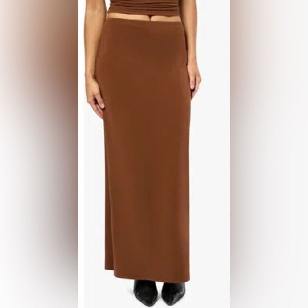 NWT We Wore Pull on midi skirt Jersey in Saddle